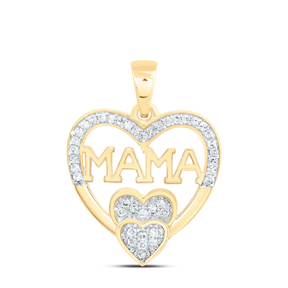 10K Yellow Or White Gold 1/8Cttw Natural Diamond Gift "Mom" Heart  Pendant