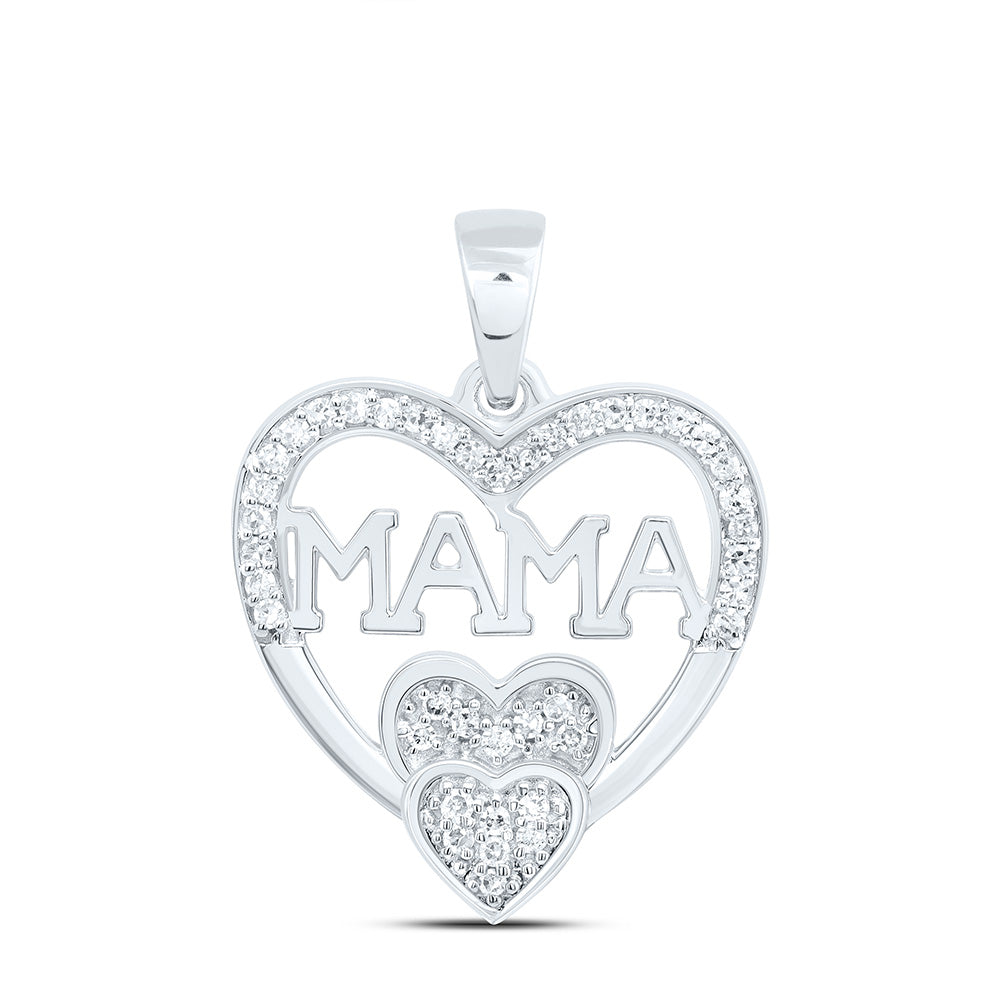 10K Yellow Or White Gold 1/8Cttw Natural Diamond Gift "Mom" Heart  Pendant