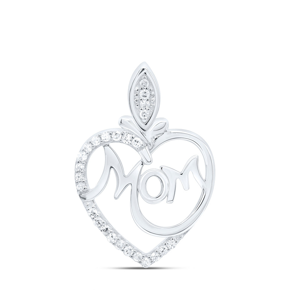 Sterling Silver 1/12Cttw Natural Diamond Gift "Mom" Heart  Pendant