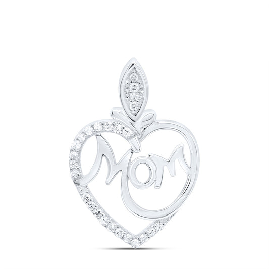 Sterling Silver 1/12Cttw Natural Diamond Gift "Mom" Heart  Pendant