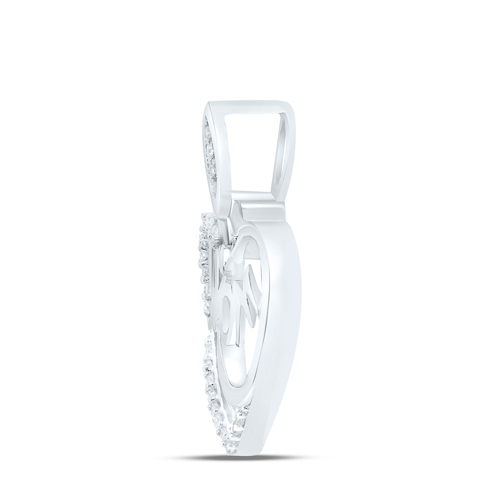 Sterling Silver 1/12Cttw Natural Diamond Gift "Mom" Heart  Pendant