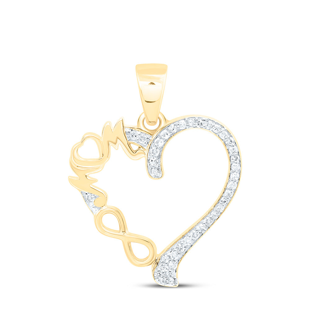 10K Yellow Or White Gold 1/10Cttw Natural Diamond Gift "Mom" Heart  Pendant