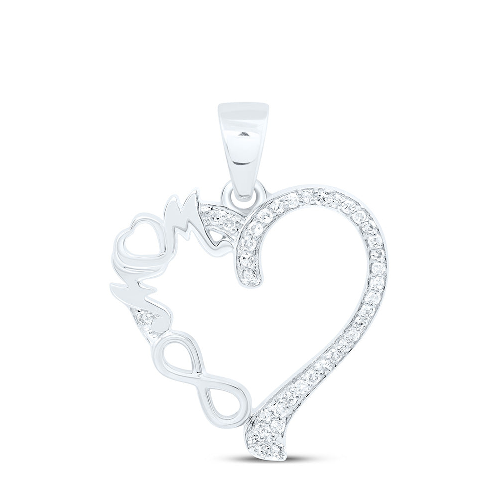 10K Yellow Or White Gold 1/10Cttw Natural Diamond Gift "Mom" Heart  Pendant
