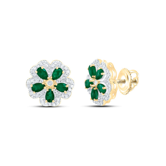 14K Yellow Or Rose Gold 1/6Cttw Natural Diamond Cn Pear Gem Flower Earring