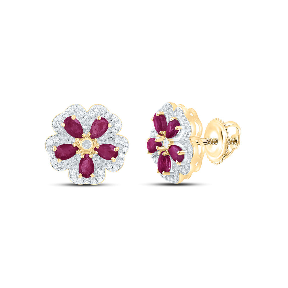 14K Yellow Or Rose Gold 1/6Cttw Natural Diamond Cn Pear Gem Flower Earring