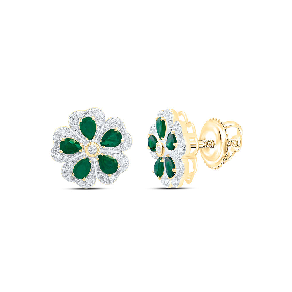 14K Yellow Or White Gold 1/2Cttw Natural Diamond Cn Pear Gem Flower Earring