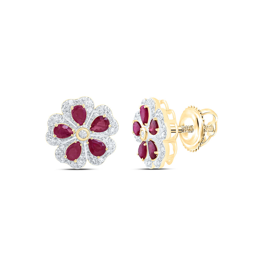 14K Yellow Or White Gold 1/2Cttw Natural Diamond Cn Pear Gem Flower Earring