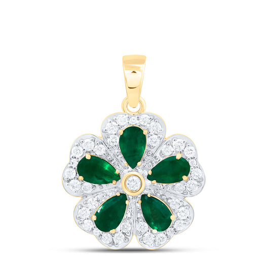14K Yellow Or White Or Rose Gold 1/3Cttw Natural Diamond Pear Gem Flower Pendant