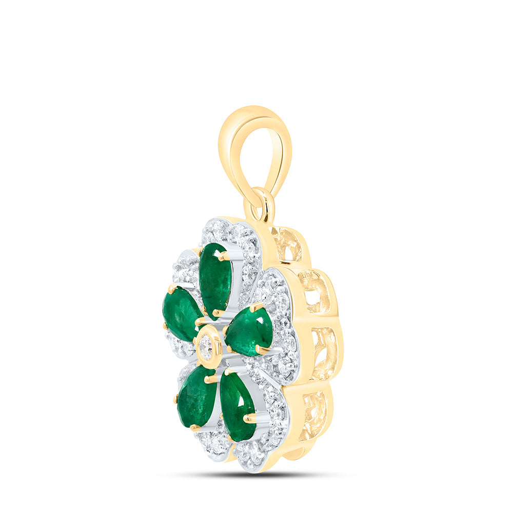 14K Yellow Or White Or Rose Gold 1/3Cttw Natural Diamond Pear Gem Flower Pendant