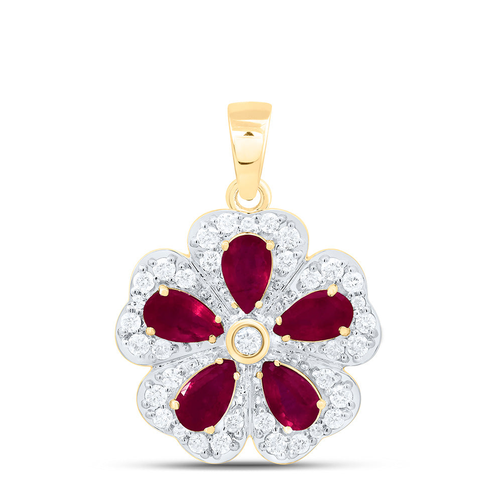 14K Yellow Or White Or Rose Gold 1/3Cttw Natural Diamond Pear Gem Flower Pendant