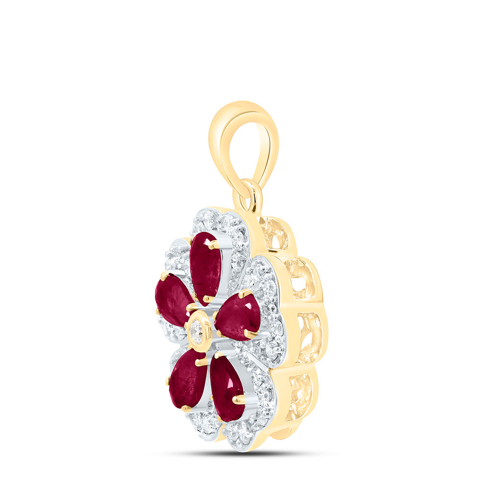 14K Yellow Or White Or Rose Gold 1/3Cttw Natural Diamond Pear Gem Flower Pendant