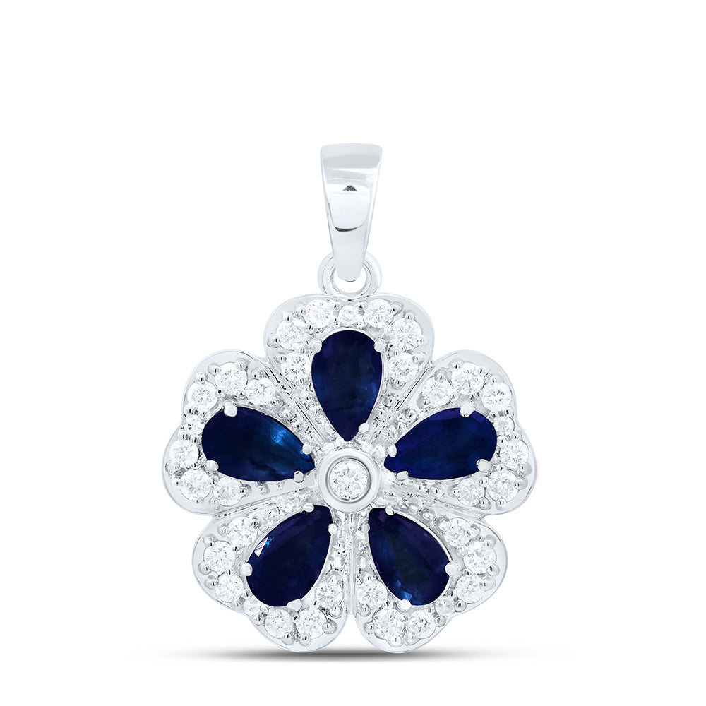 14K Yellow Or White Or Rose Gold 1/3Cttw Natural Diamond Pear Gem Flower Pendant