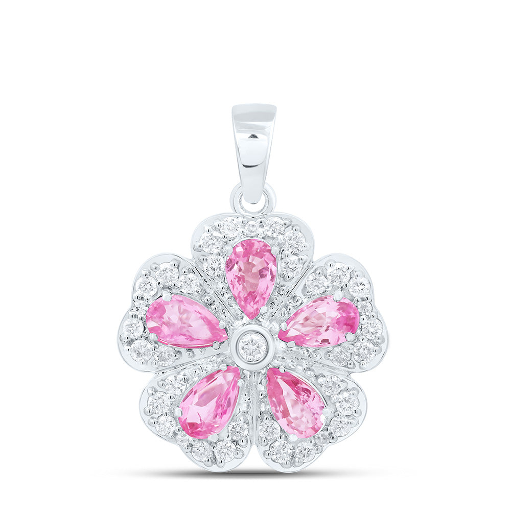14K Yellow Or White Or Rose Gold 1/3Cttw Natural Diamond Pear Gem Flower Pendant