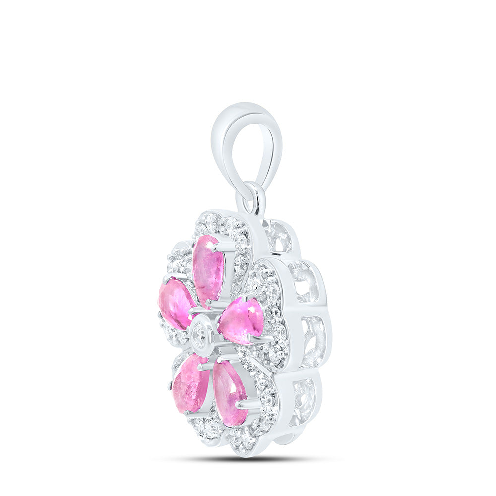 14K Yellow Or White Or Rose Gold 1/3Cttw Natural Diamond Pear Gem Flower Pendant