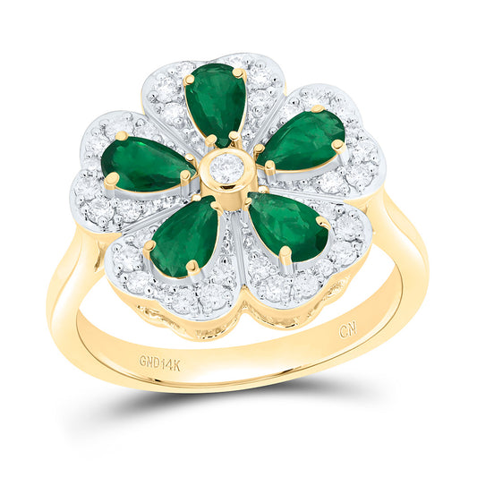 14K Yellow Gold 1/3Cttw Natural Diamond Pear Gem Flower Ring