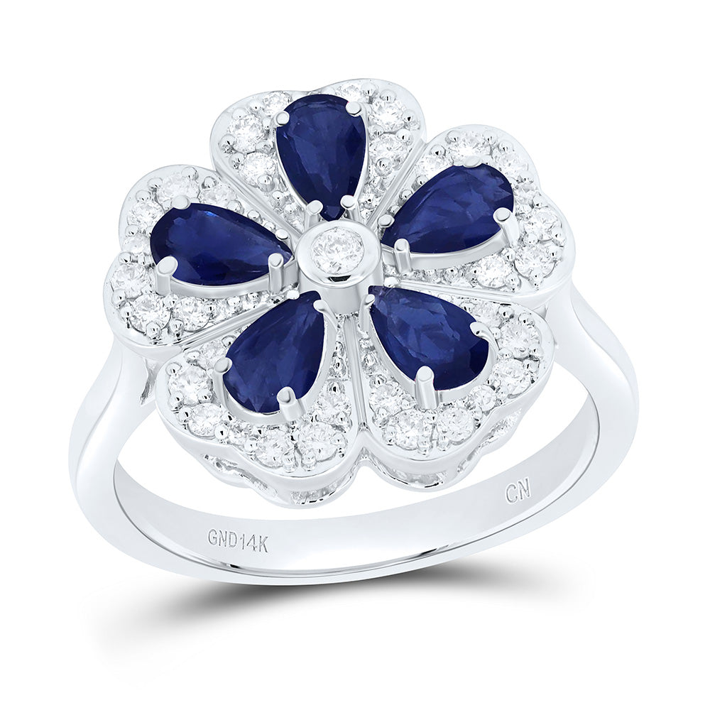 14K Yellow Gold 1/3Cttw Natural Diamond Pear Gem Flower Ring