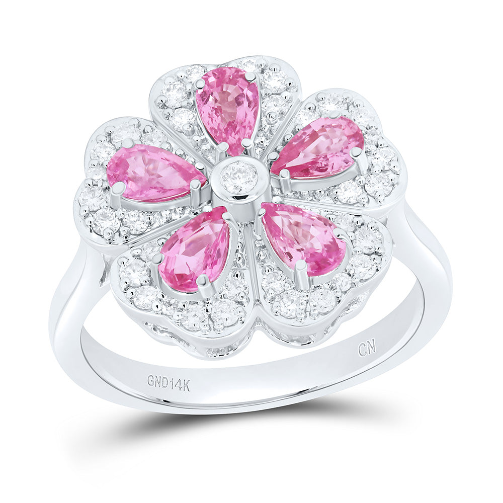 14K White Gold 1/3Cttw Natural Diamond 1 1/3Cttw Pear-Pink Sapphire Ring