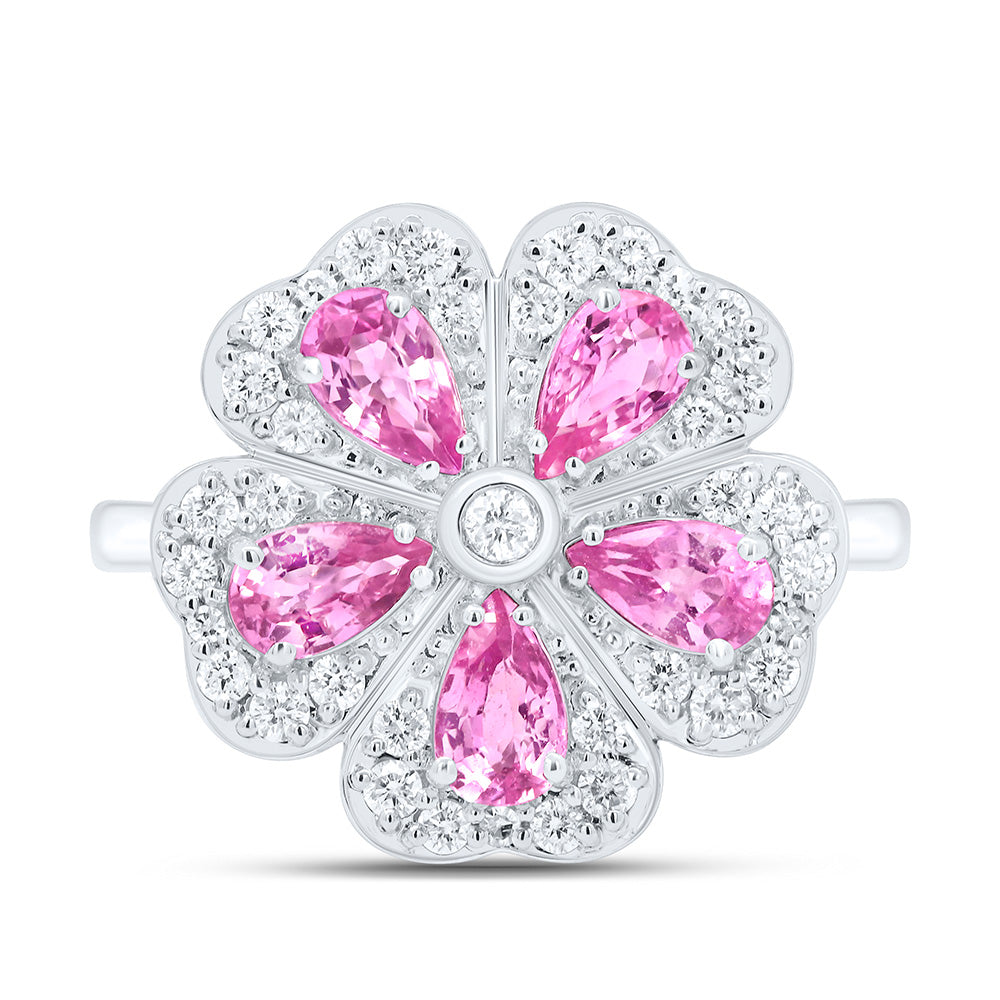 14K White Gold 1/3Cttw Natural Diamond 1 1/3Cttw Pear-Pink Sapphire Ring