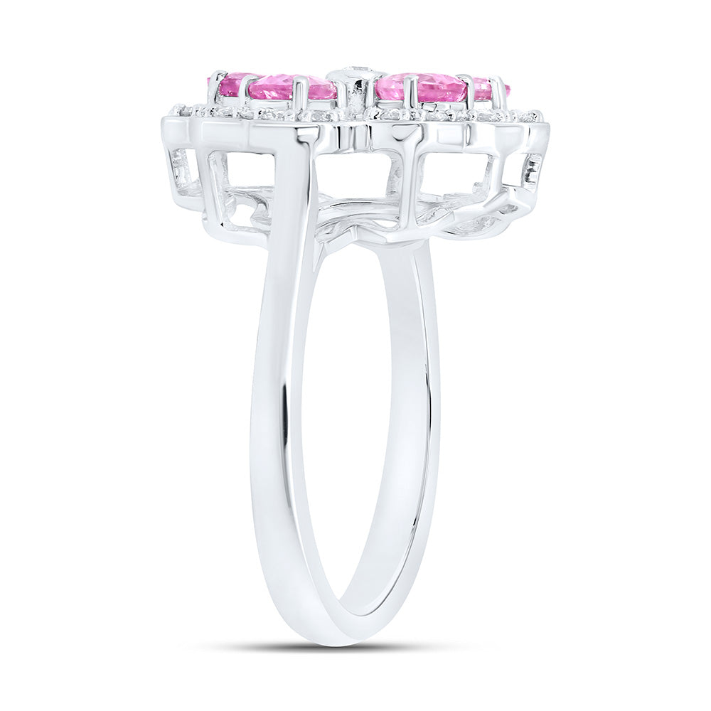 14K White Gold 1/3Cttw Natural Diamond 1 1/3Cttw Pear-Pink Sapphire Ring