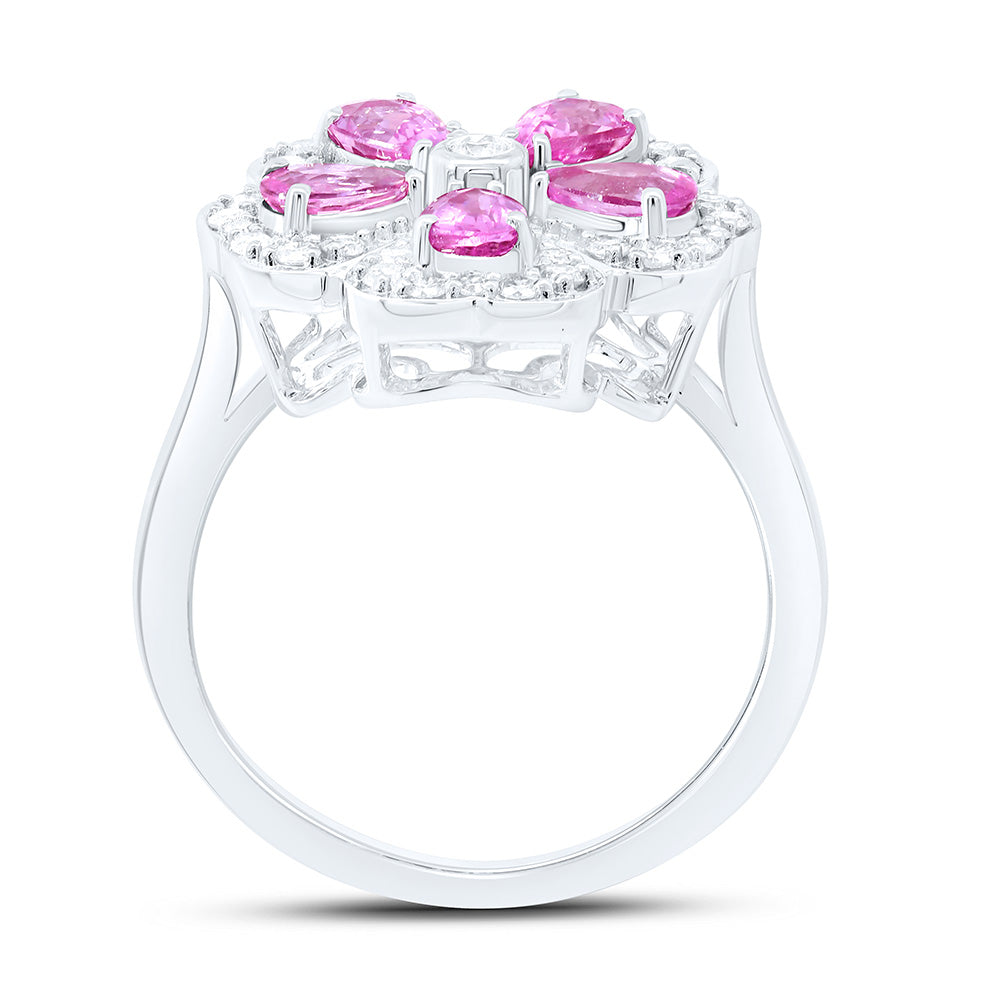 14K White Gold 1/3Cttw Natural Diamond 1 1/3Cttw Pear-Pink Sapphire Ring