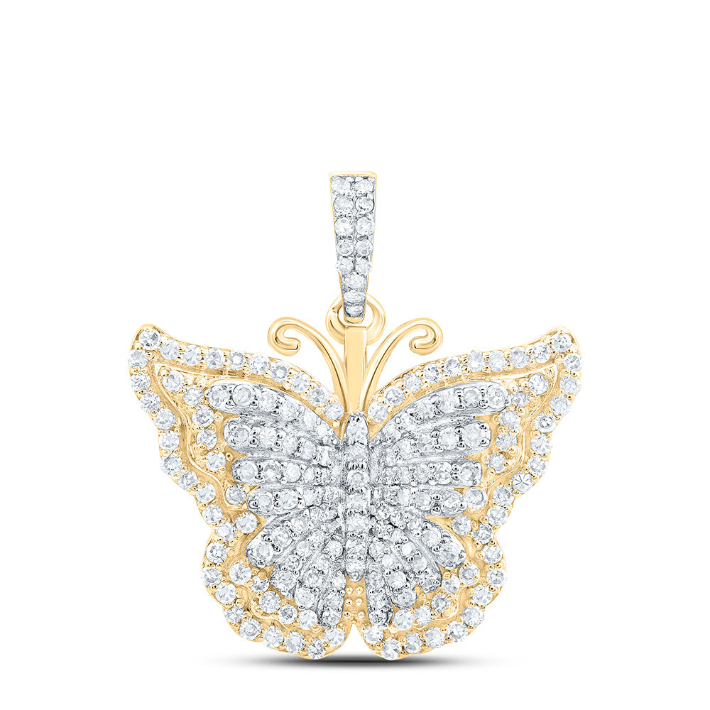 14K Yellow Gold 5/8Cttw Natural Diamond Butterfly Fashion Pendant