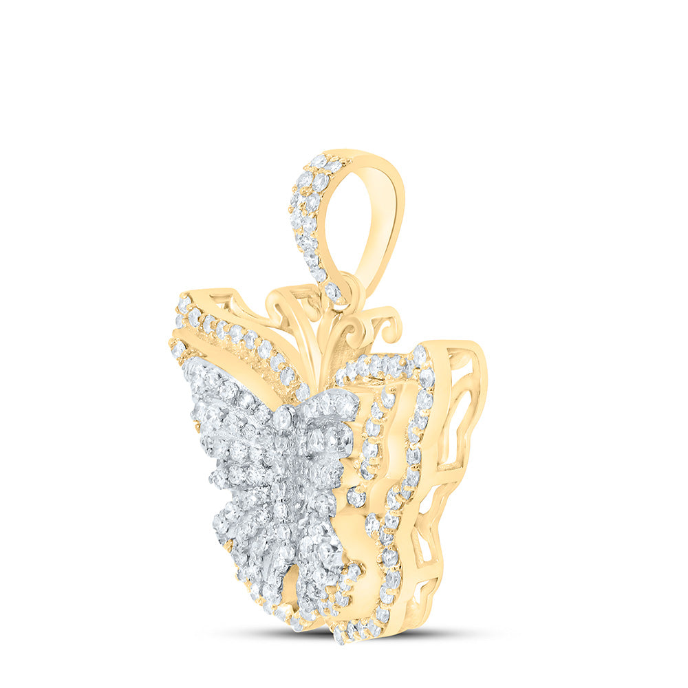 14K Yellow Gold 5/8Cttw Natural Diamond Butterfly Fashion Pendant