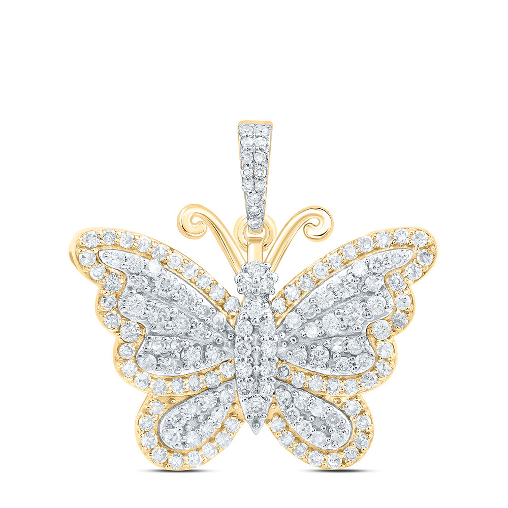 14K Yellow Gold 3/4Cttw Natural Diamond Butterfly Fashion Pendant