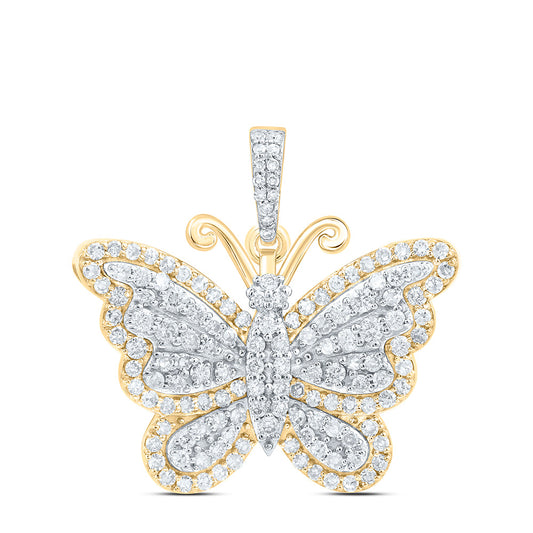 14K Yellow Gold 3/4Cttw Natural Diamond Butterfly Fashion Pendant