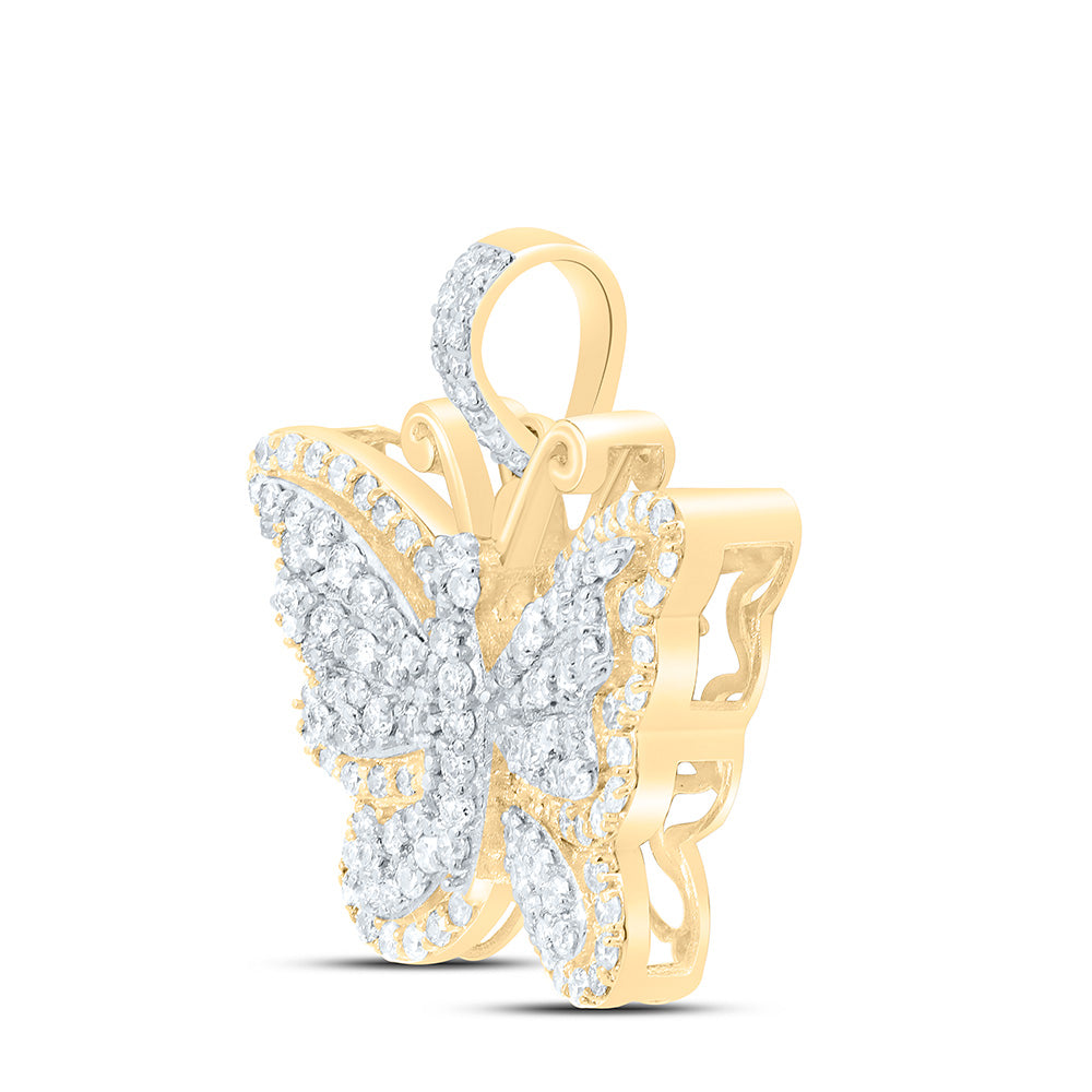 14K Yellow Gold 3/4Cttw Natural Diamond Butterfly Fashion Pendant