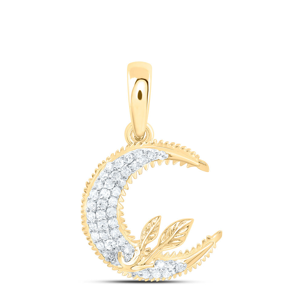 10K Yellow Gold 1/6Cttw Natural Diamond Gift Moon Pendant
