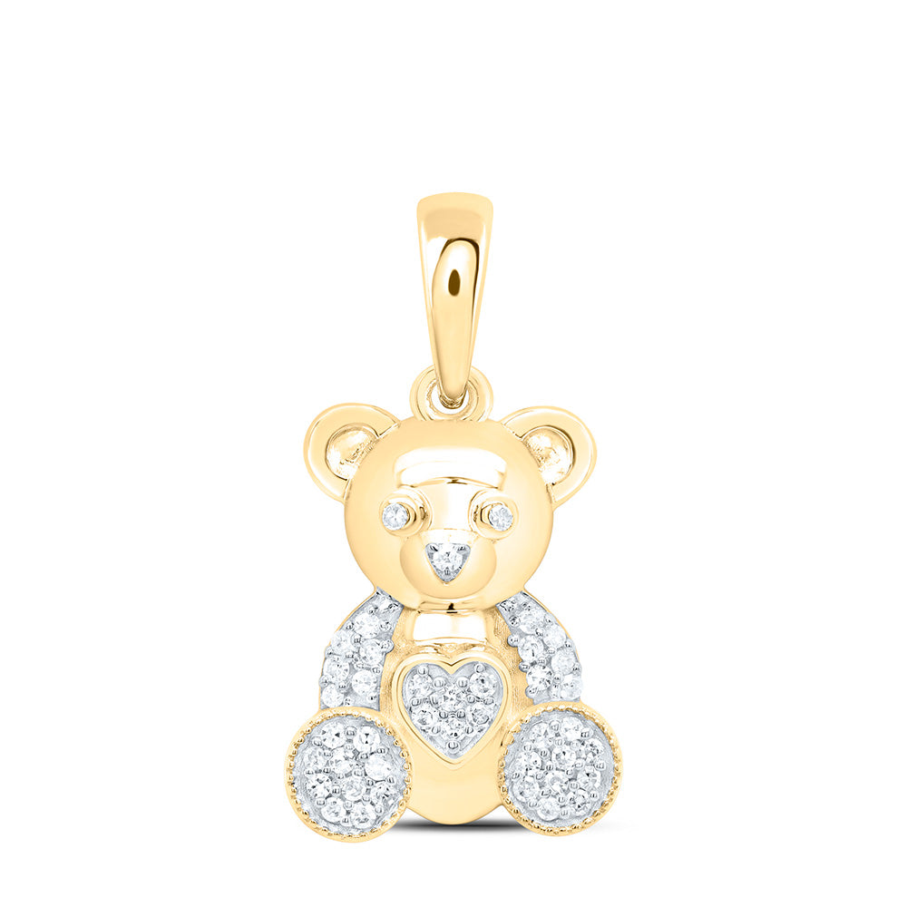 10K Yellow Or White Gold 1/8Cttw Natural Diamond Gift Heart Teddy Bear Pendant