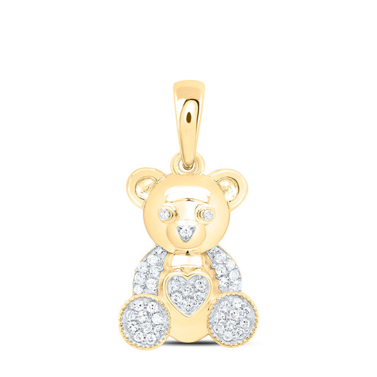 10K Yellow Or White Gold 1/8Cttw Natural Diamond Gift Heart Teddy Bear Pendant