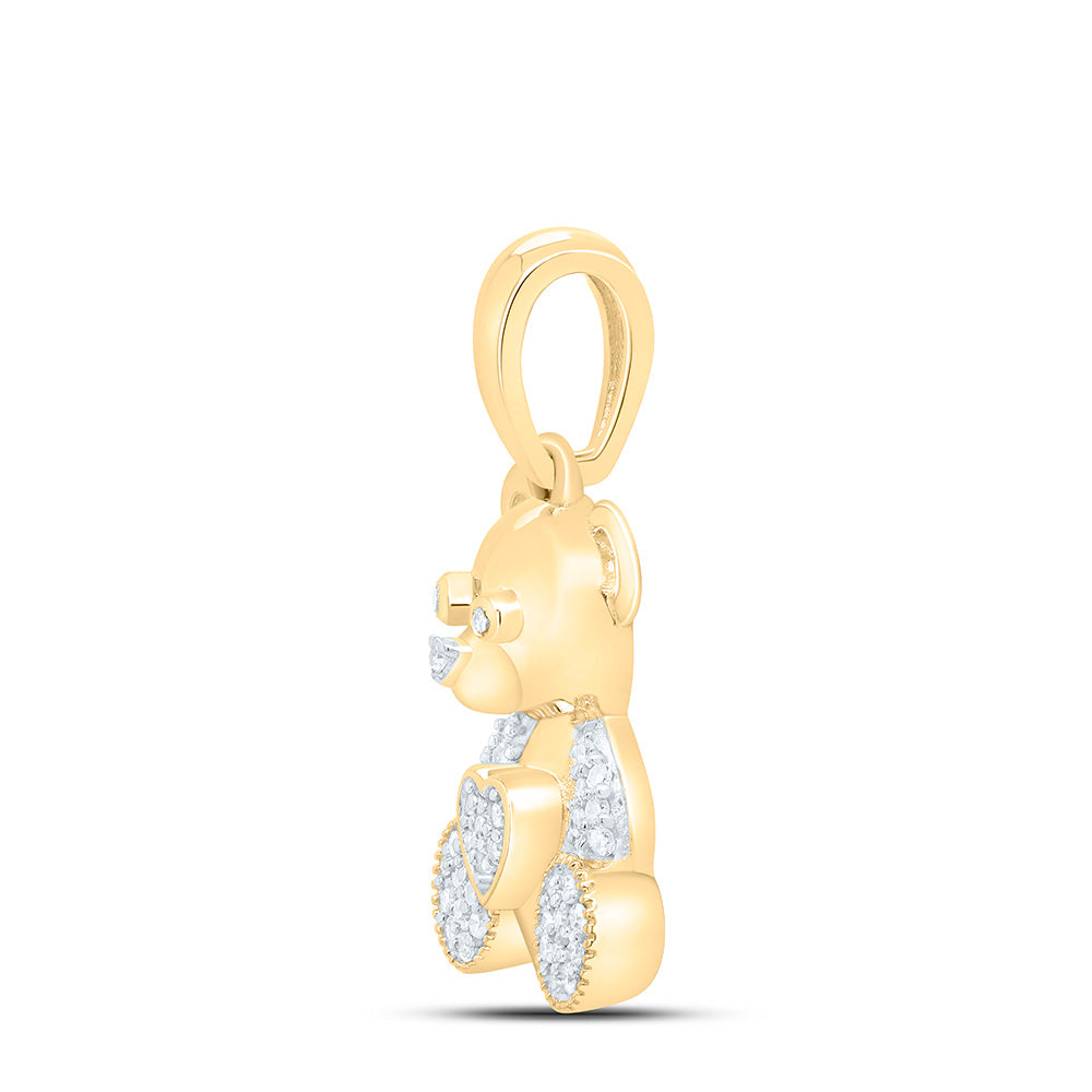 10K Yellow Or White Gold 1/8Cttw Natural Diamond Gift Heart Teddy Bear Pendant