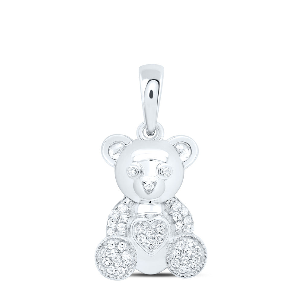 10K Yellow Or White Gold 1/8Cttw Natural Diamond Gift Heart Teddy Bear Pendant