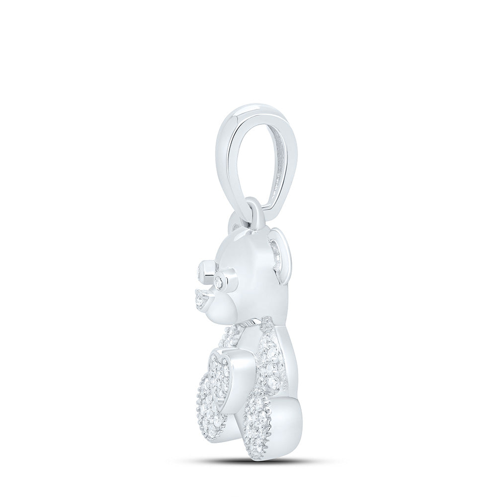 10K Yellow Or White Gold 1/8Cttw Natural Diamond Gift Heart Teddy Bear Pendant