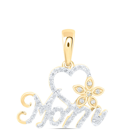 10K Yellow Gold 1/5Cttw Natural Diamond Gift Heart "Mom" Pendant