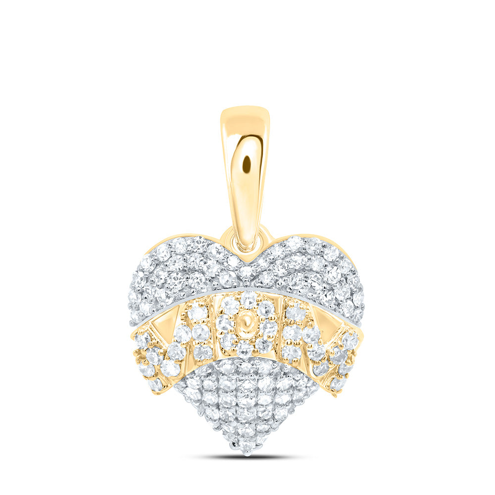 10K Yellow Or White Gold 1/3Cttw Natural Diamond Gift "Mom" Heart Pendant