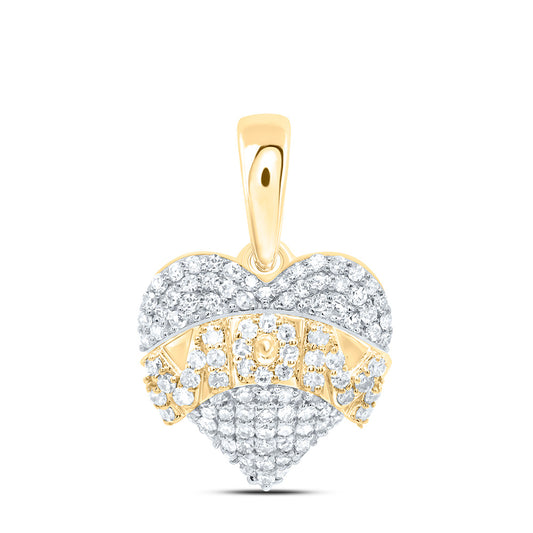 10K Yellow Or White Gold 1/3Cttw Natural Diamond Gift "Mom" Heart Pendant