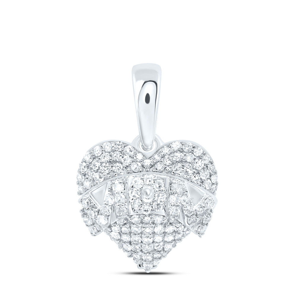 10K Yellow Or White Gold 1/3Cttw Natural Diamond Gift "Mom" Heart Pendant