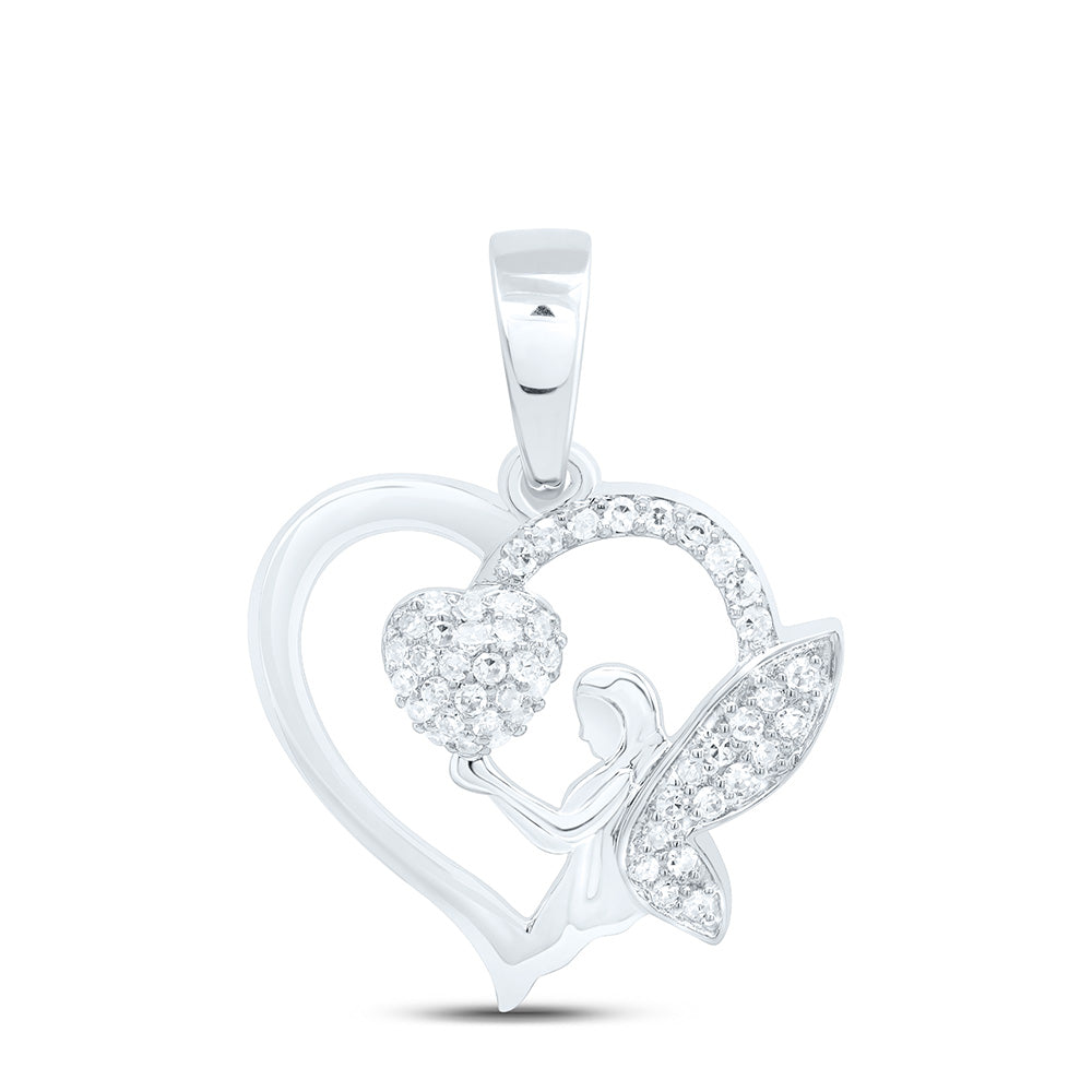 10K Yellow Or White Gold 1/6Cttw Natural Diamond Gift Mom Heart Pendant