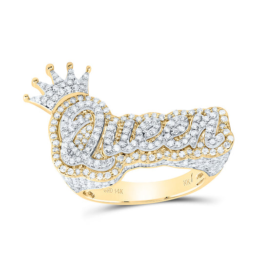 14K Yellow Gold "1 5/8Cttw Natural Diamond Nk Fashion "Queen"" With Crown Ring"