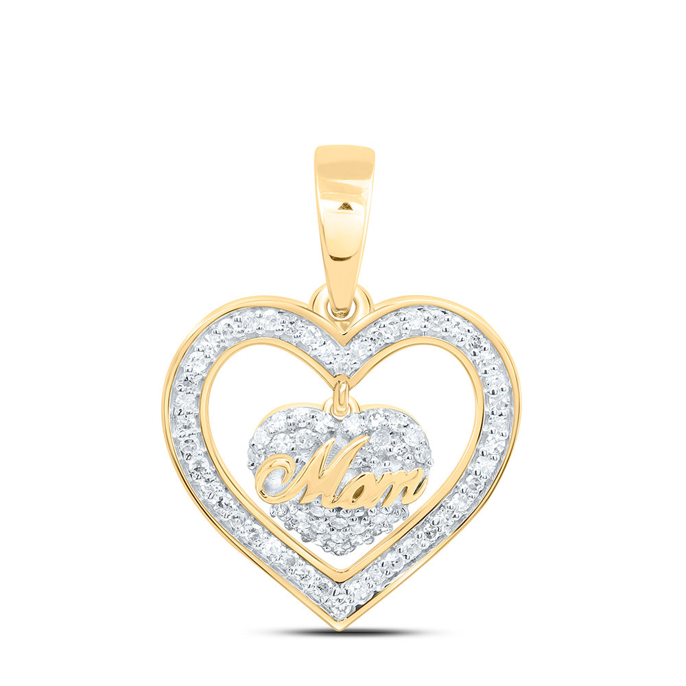 10K Yellow Gold 1/5Cttw Natural Diamond Gift "Mom" Heart Pendant
