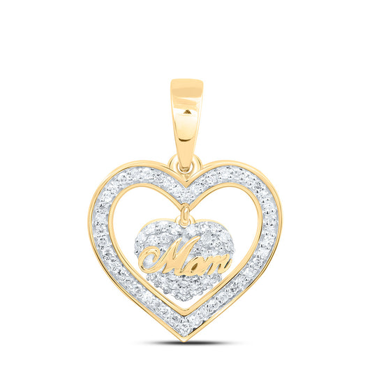 10K Yellow Gold 1/5Cttw Natural Diamond Gift "Mom" Heart Pendant