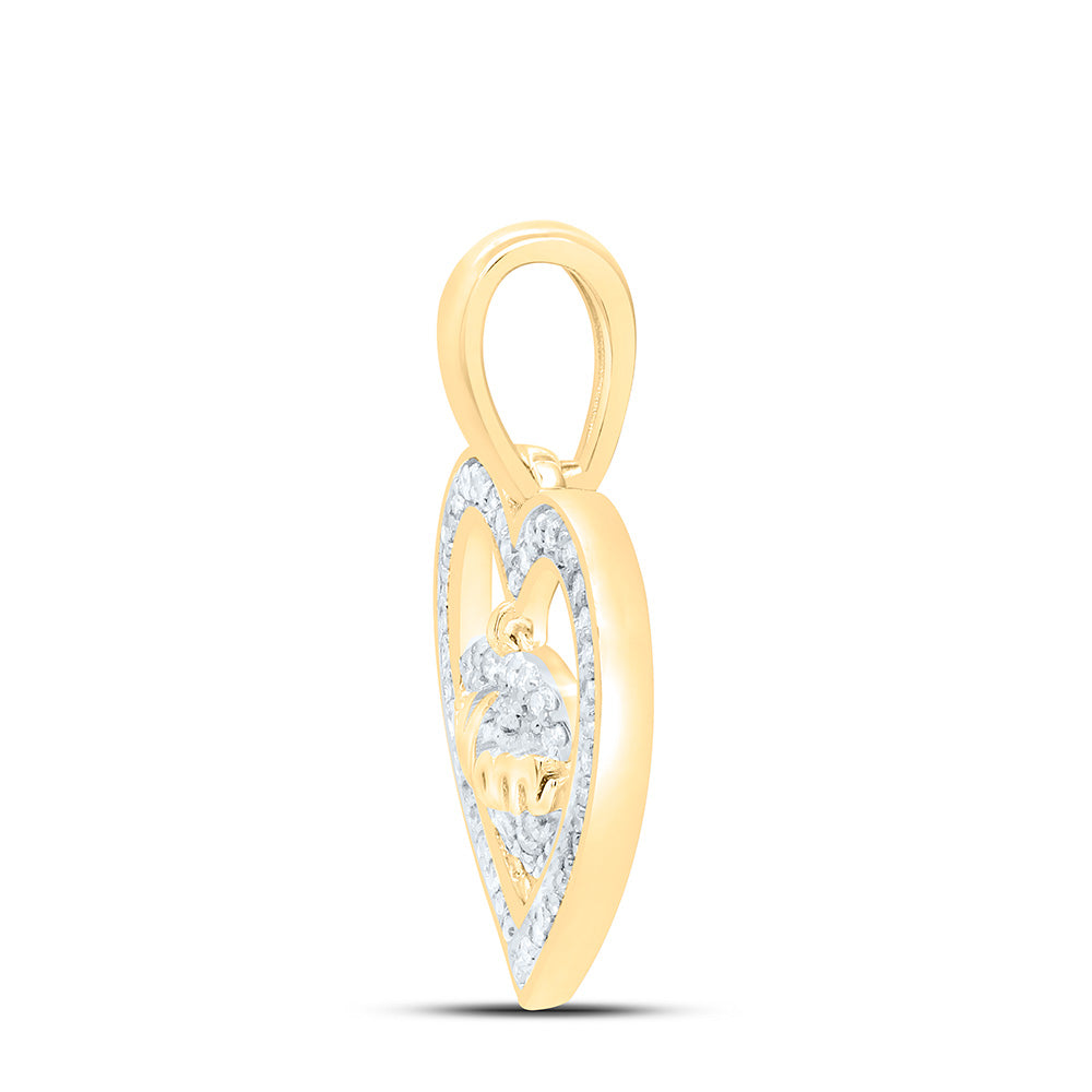 10K Yellow Gold 1/5Cttw Natural Diamond Gift "Mom" Heart Pendant