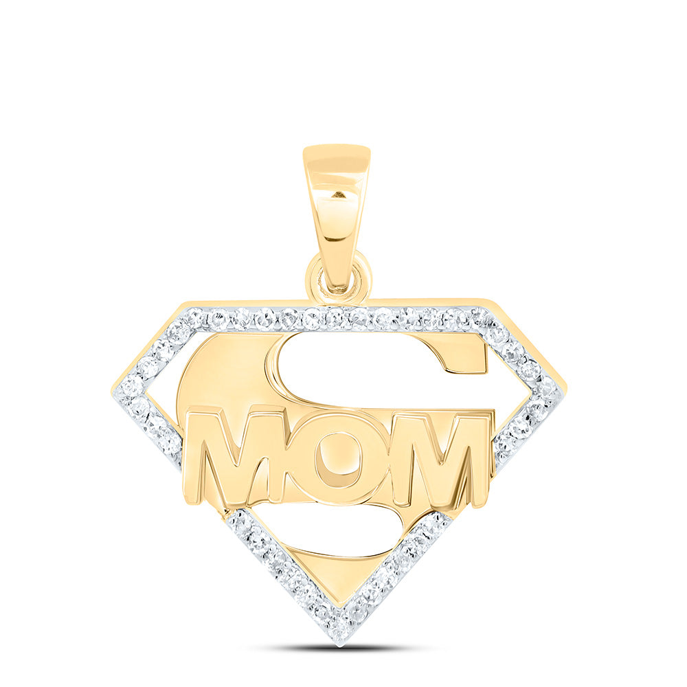 10K Yellow Gold 1/8Cttw Natural Diamond Gift Super Mom Pendant