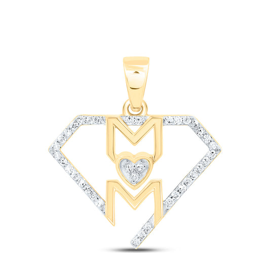 10K Yellow Gold 1/8Cttw Natural Diamond Gift Super Mom Heart Pendant
