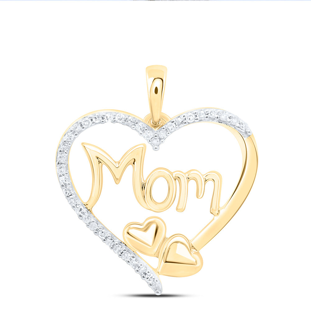 10K Yellow Or White Gold 1/8Cttw Natural Diamond P2 Gift Heart "Mom" Pendant