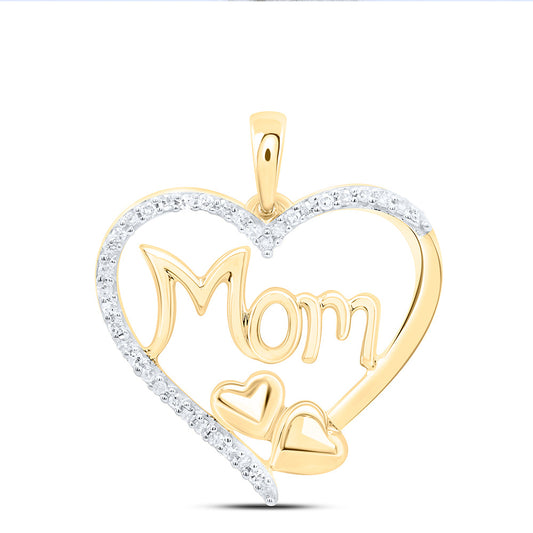 10K Yellow Or White Gold 1/8Cttw Natural Diamond P2 Gift Heart "Mom" Pendant