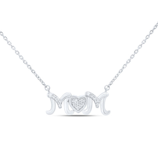 Sterling Silver 1/12Cttw Natural Diamond P2 Gift Heart "Mom" Necklace (18 Inch)