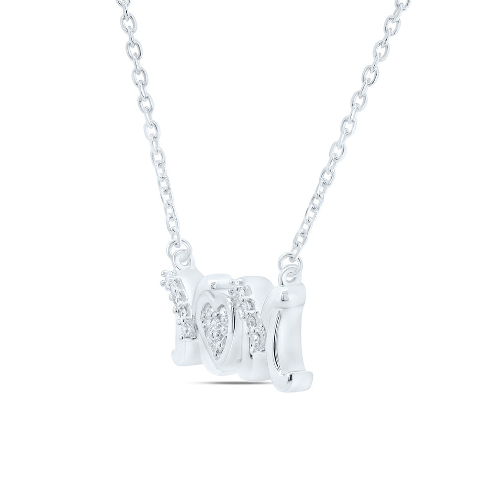 Sterling Silver 1/12Cttw Natural Diamond P2 Gift Heart "Mom" Necklace (18 Inch)